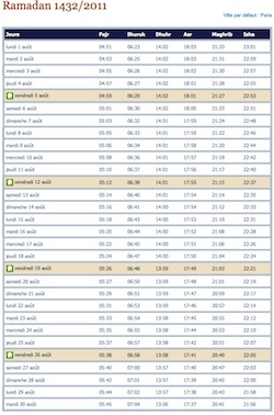 CALENDRIER RAMADAN / MONTRÉAL ET RÉGION – Maghreb Canada Express