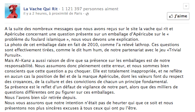 La Vache qui rit - réponse à propos du foulard islamique