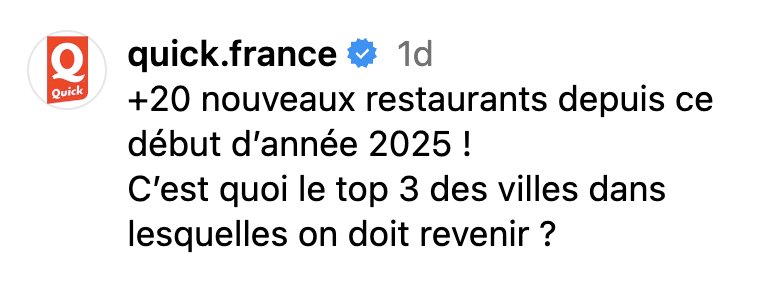 Quick sur Instagram, mercredi 24 septembre 2025