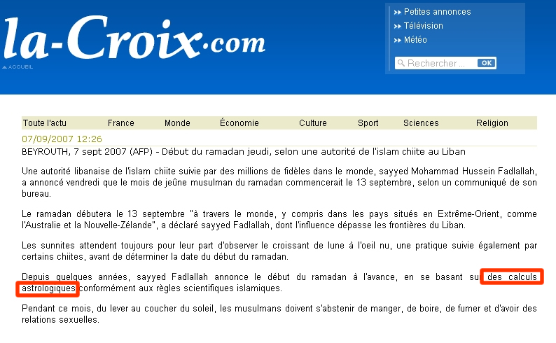 L’astrologie annonce aux chiites libanais que ramadan débutera le 13 septembre