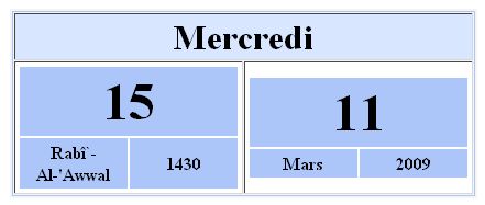 date du jour calendrier musulman