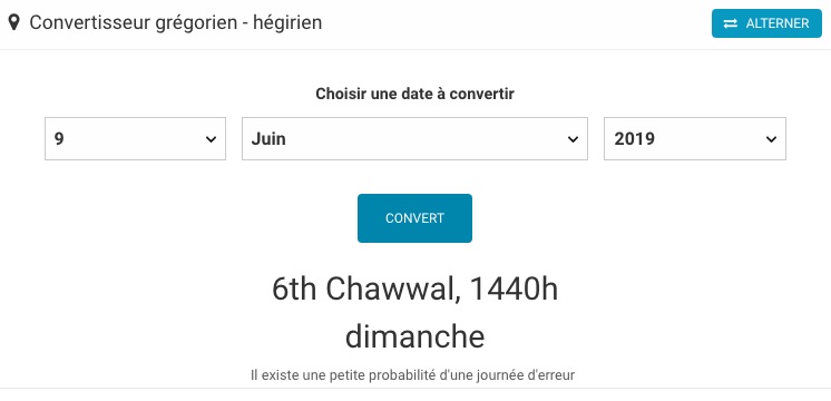 convertisseur calendrier hégirien grégorien