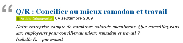 Ramadan et travail