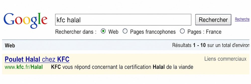 KFC, certifié halal par Google