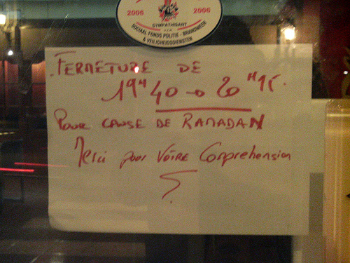 Restaurant fermé pendant ramadan