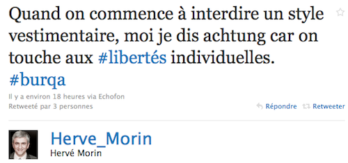 Hervé Morin et le voile intégral (burqa)