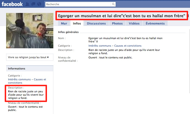 Facebook appel égorger des musulmans
