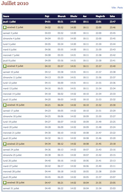 horaire priere