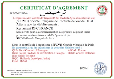 Certificat KFC SFCVH