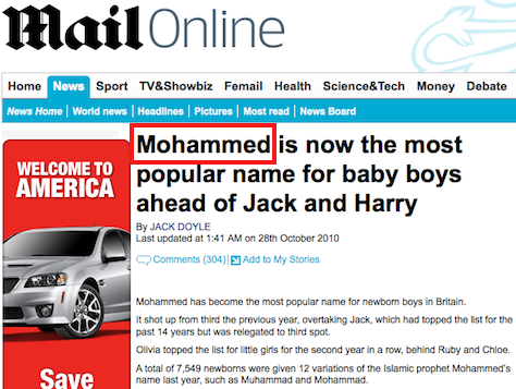 Mohamed, premier prénom en Grande-Bretagne