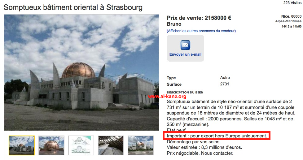 La mosquée de Strasbourg en vente sur Ebay