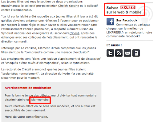 L'Express reconnait l'islamophobie