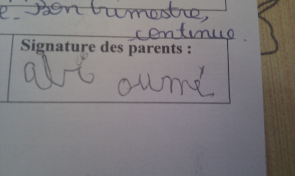 signature des parents