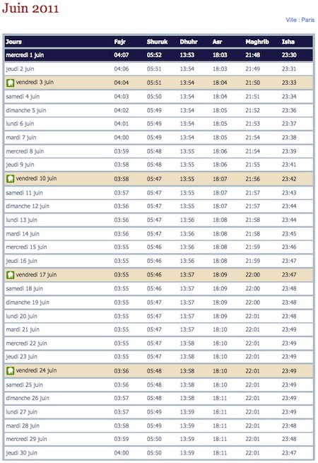 horaires