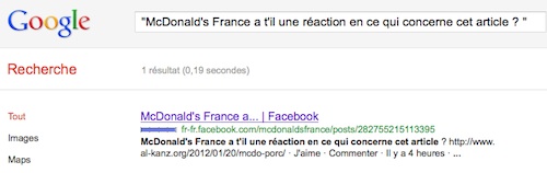 Facebook : McDonald's France ne répond pas