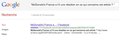 Facebook : McDonald's France ne répond pas Facebook : McDonald's France ne répond pas