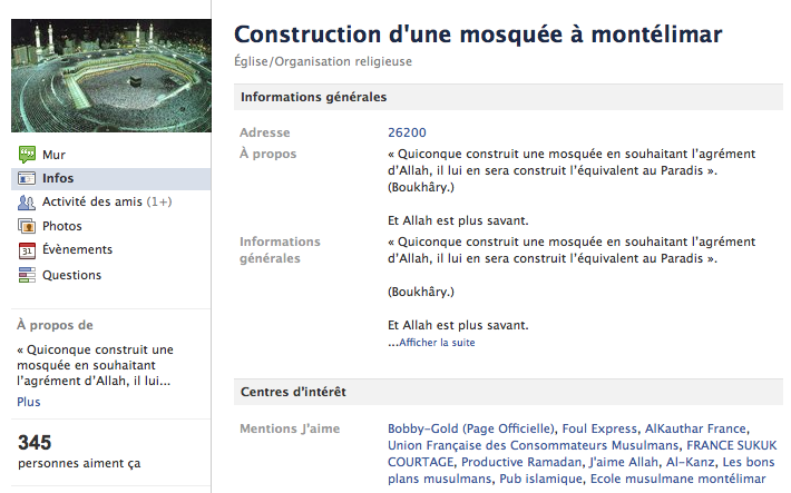 Mosquée de Montélimar - Page Facebook