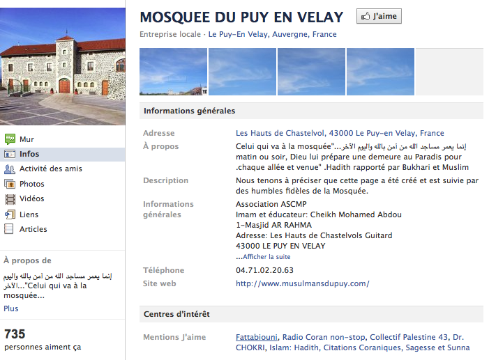 Mosquée de Puy-en-Velay - Page Facebook