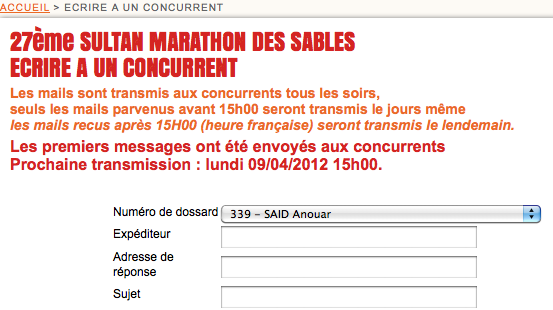 Marathon des sables : écrire à un concurrent