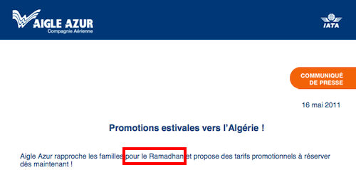 Ramadan en Algérie : Aigle Azur annonce ses prix Ramadan en Algérie : Aigle Azur annonce ses prix