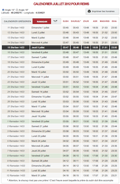 horaire priere