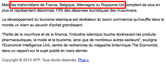 L'AFP et les mahométans de France