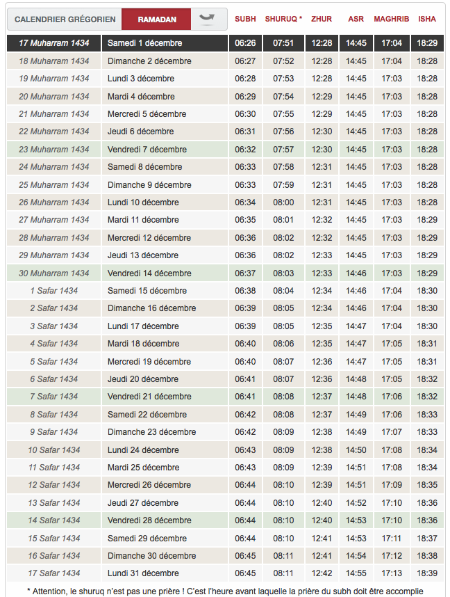 horaire priere