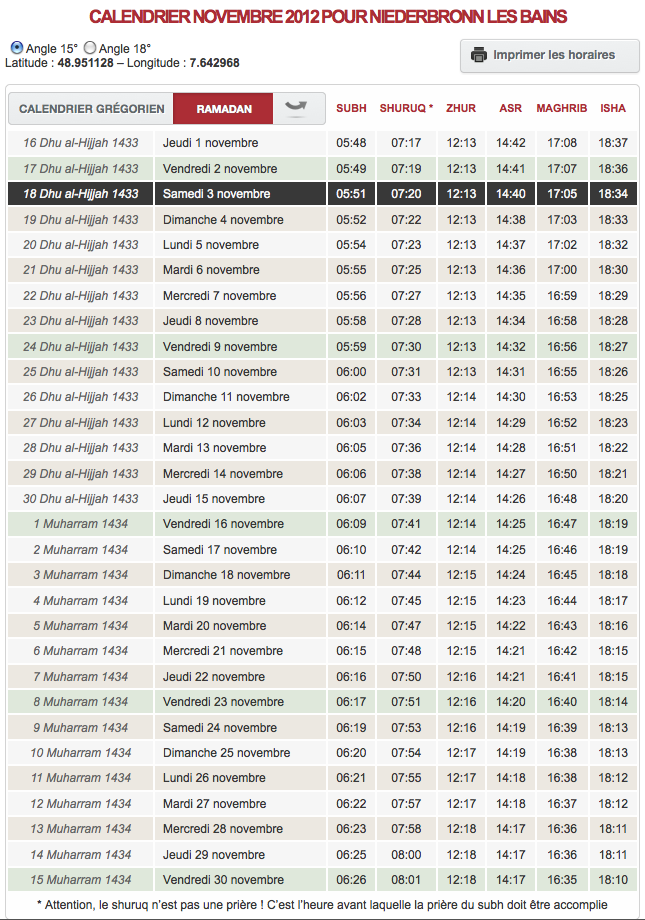 horaire priere