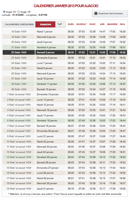 horaire priere