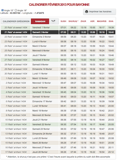 horaire priere