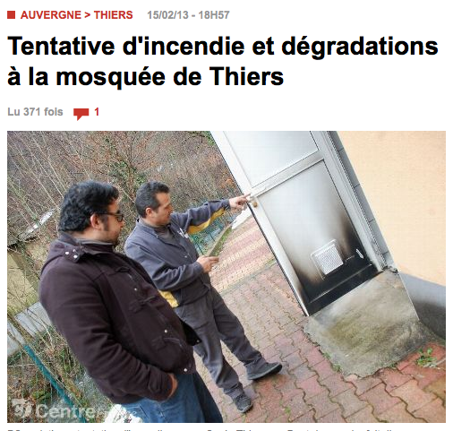 Mosquée de Thiers : début d'incendie