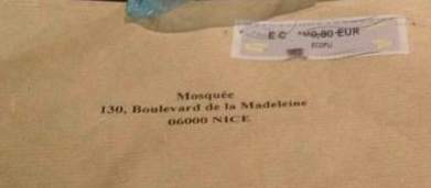 une enveloppe avec du porc pour votre mosquée