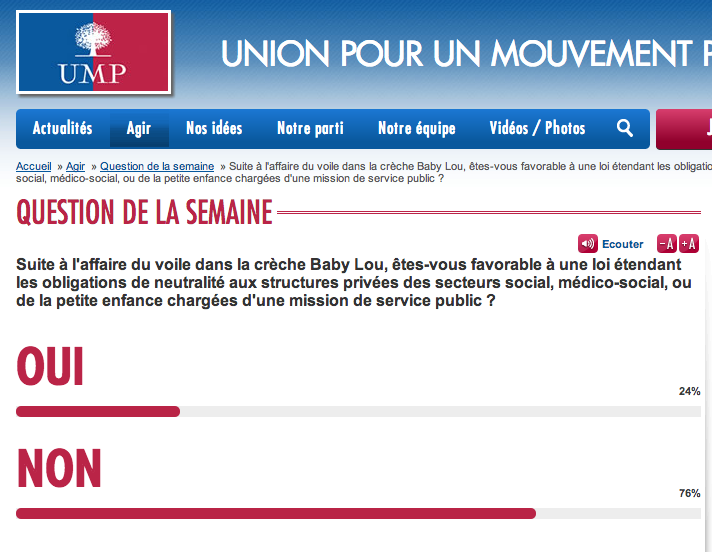 Sondage du voile sur le site UMP