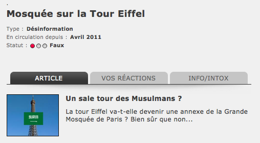 Hoax : mosquée tour Eiffel