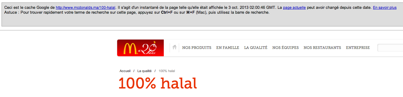 Mcdo Maroc 100 pour cent halal cache de Google