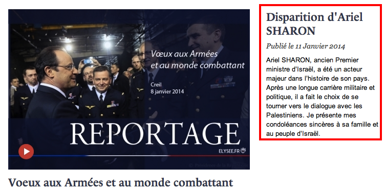 Sharon salue par Hollande