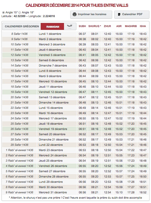 thues entre valls horaire priere