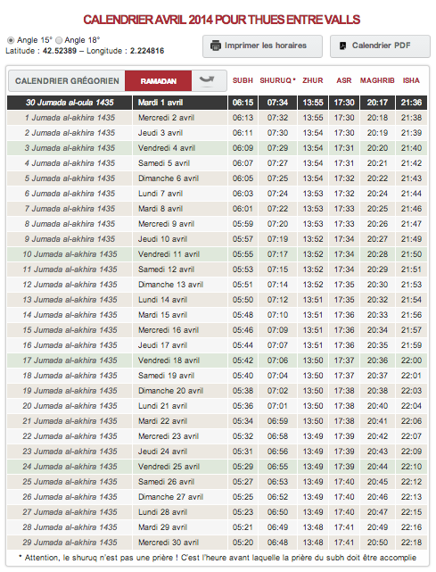 calendrier musulman 1435