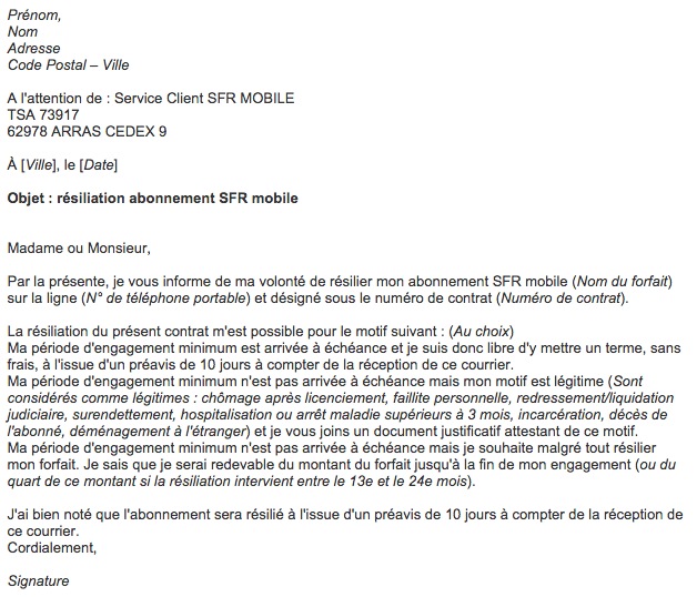 modele lettre resiliation virgin mobile sans engagement