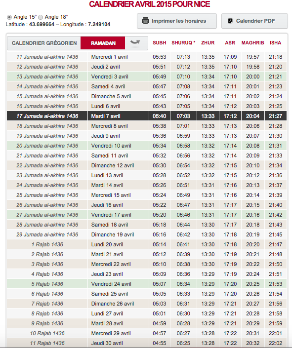 horaires