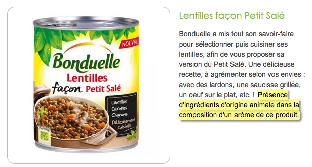 lentilles bonduelle origine animale