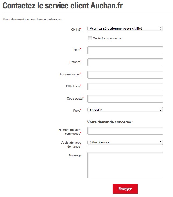 service clients Auchan email