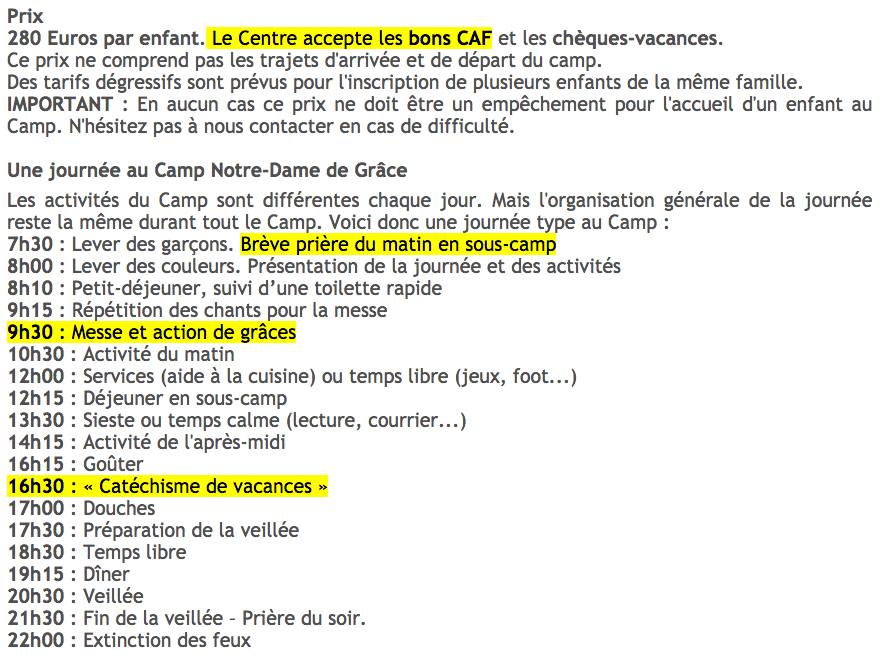 camp notre dame de grace bons CAF