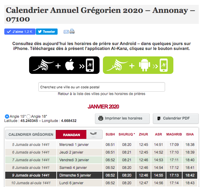 Horaires de prière téléchargez gratuitement votre calendrier annuel AlKanz