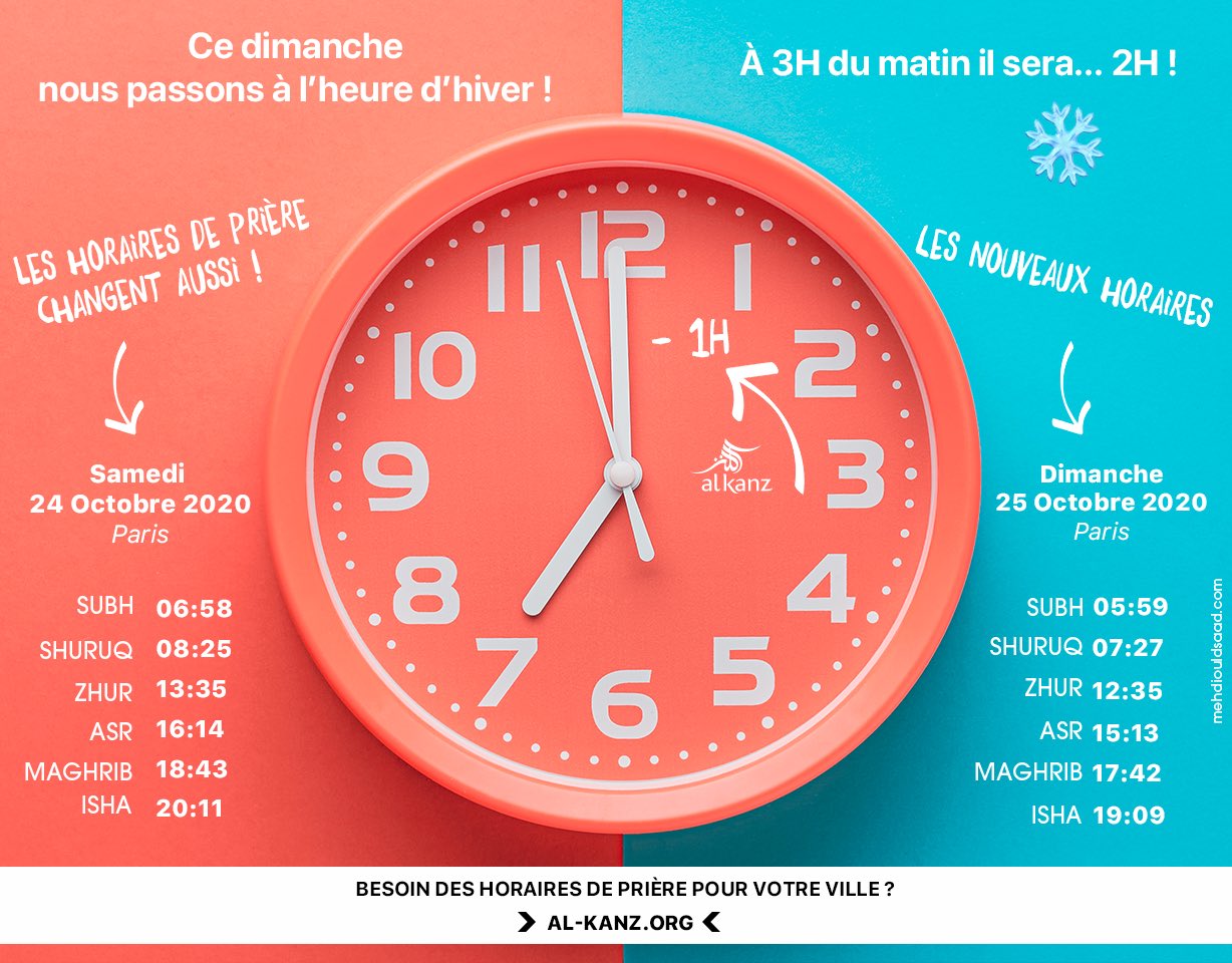 heure hiver ) horaire de prière