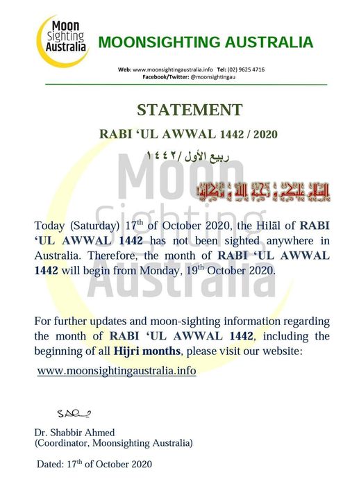rabi' al-awwal Australia