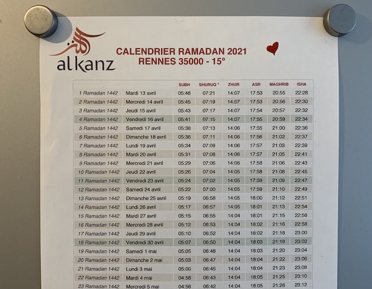 calendrier ramadan