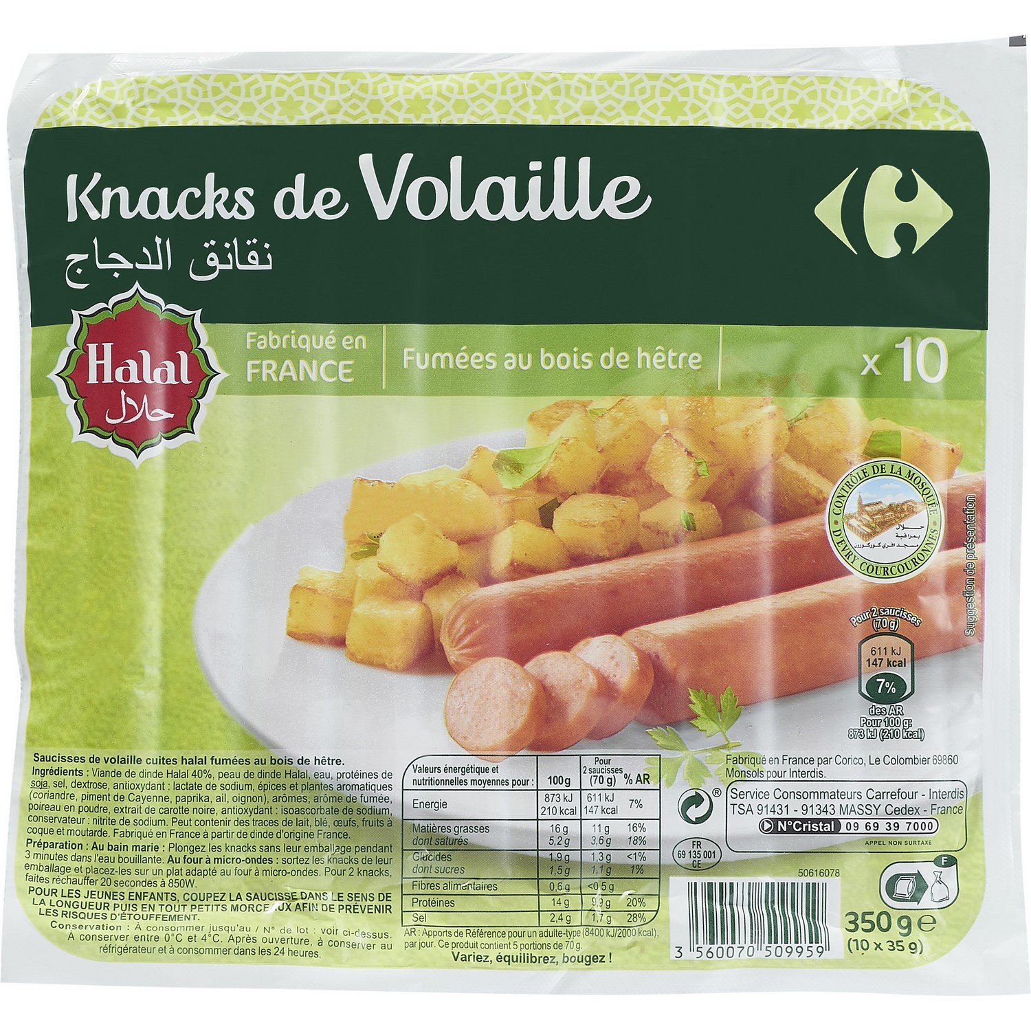 Knacks Volaille halal Carrefour