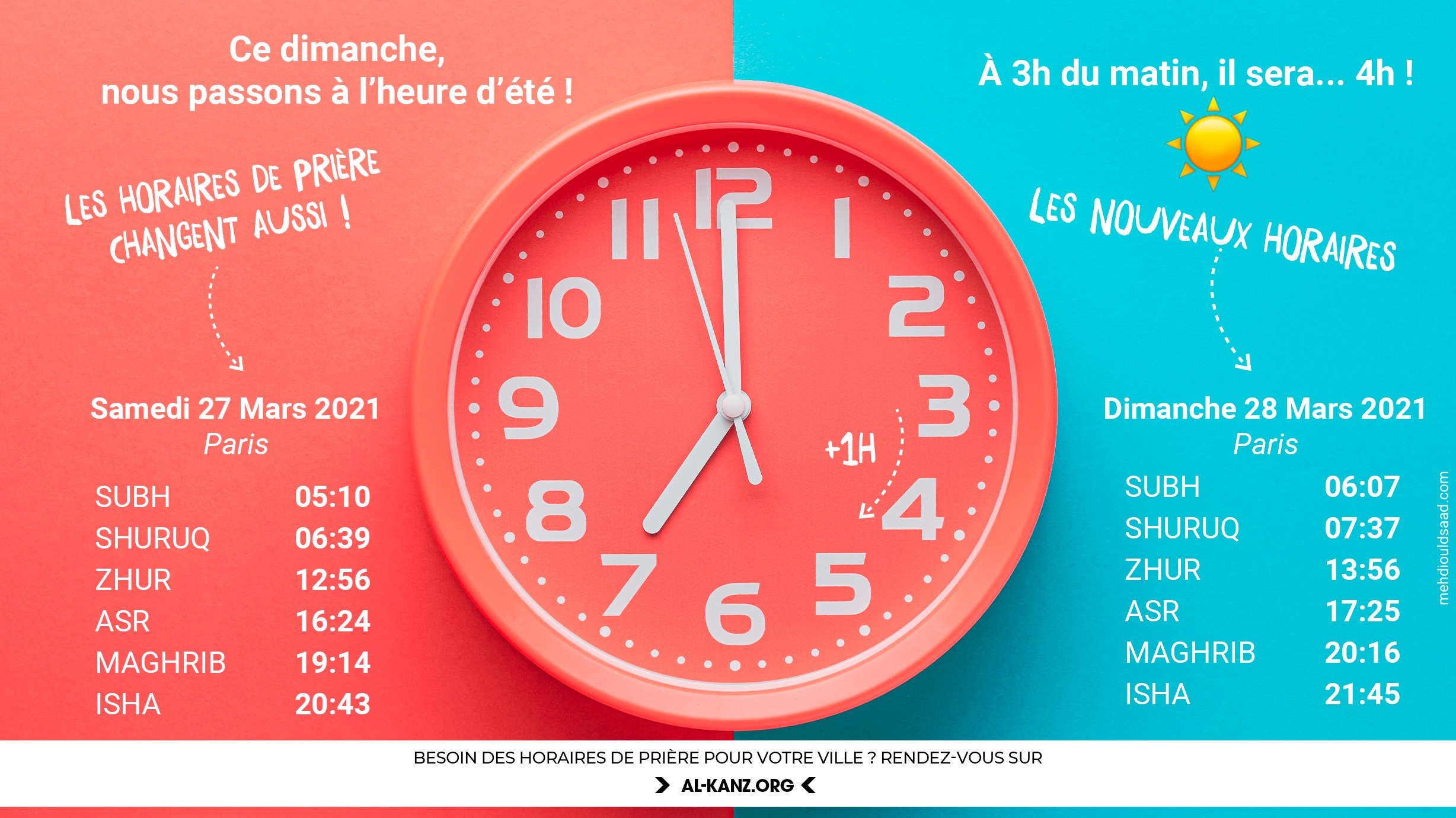 Heure d'été dimanche, nous prierons une heure plus tard