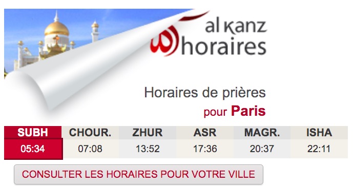 horaires de prière en France